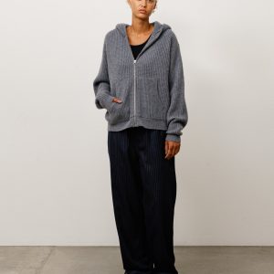 WAFFLE CASHMERE ZIP HOOD SWEATER