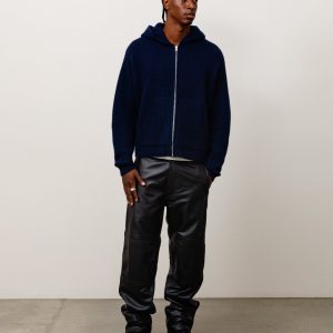 WAFFLE CASHMERE ZIP HOOD SWEATER